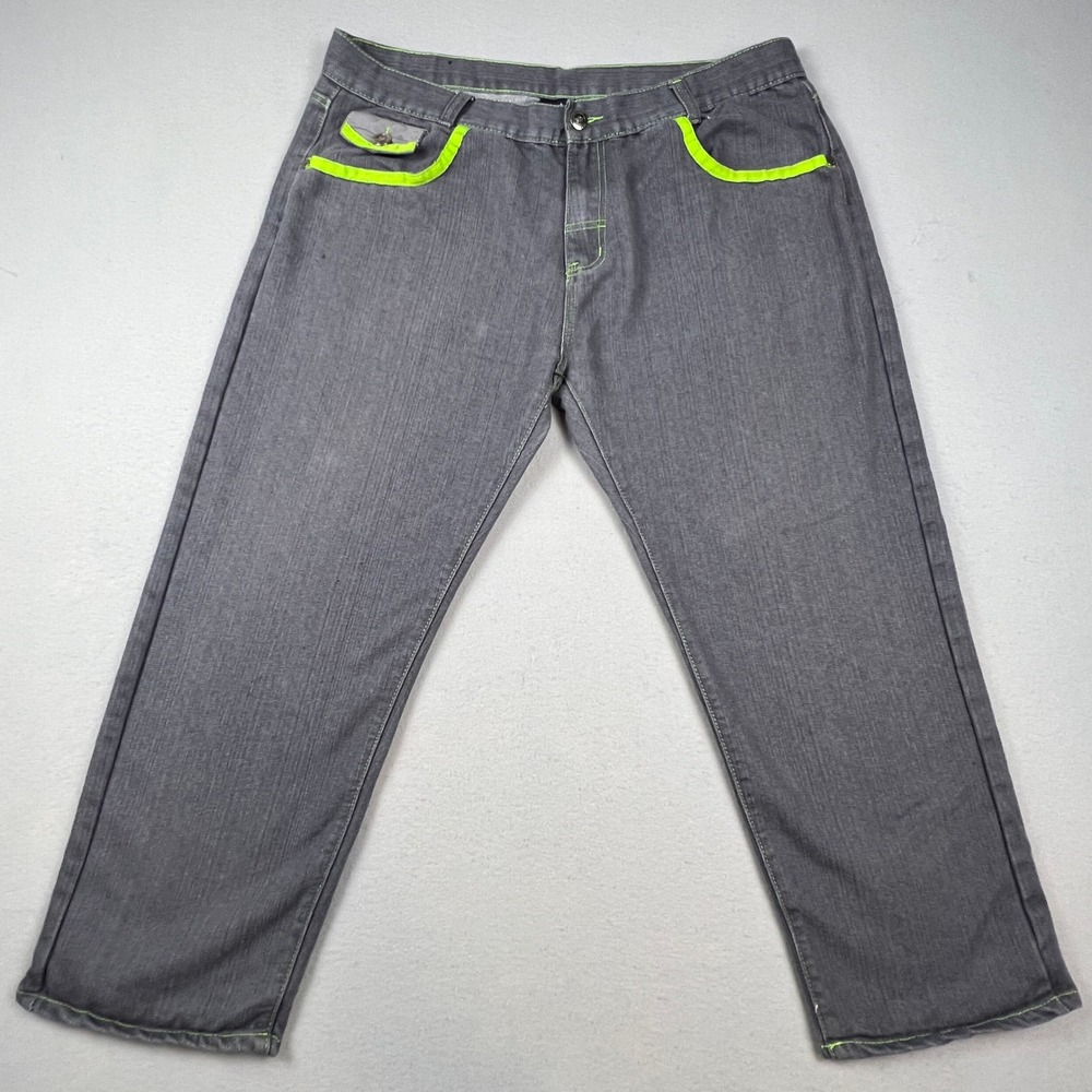 Red Ape Denim Jeans Mens 39x29 Y2K Neon Green Streetwear Embroider Hip Hop Skate